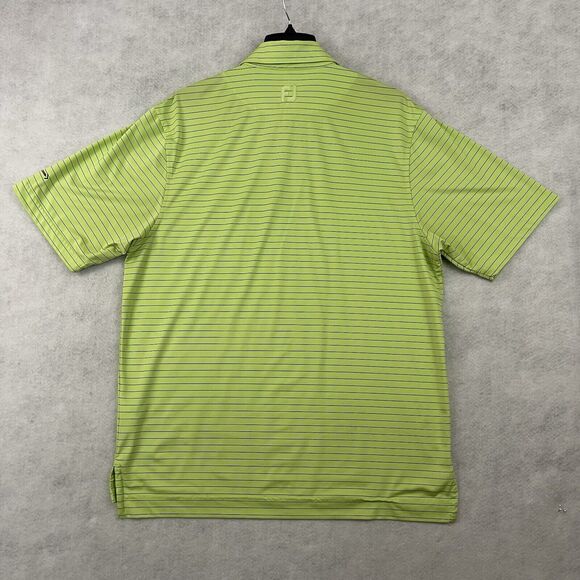 Footjoy PGA Golf Polo Shirt Mens Medium Lime Green Striped Embroidered Crest - Picture 8 of 16